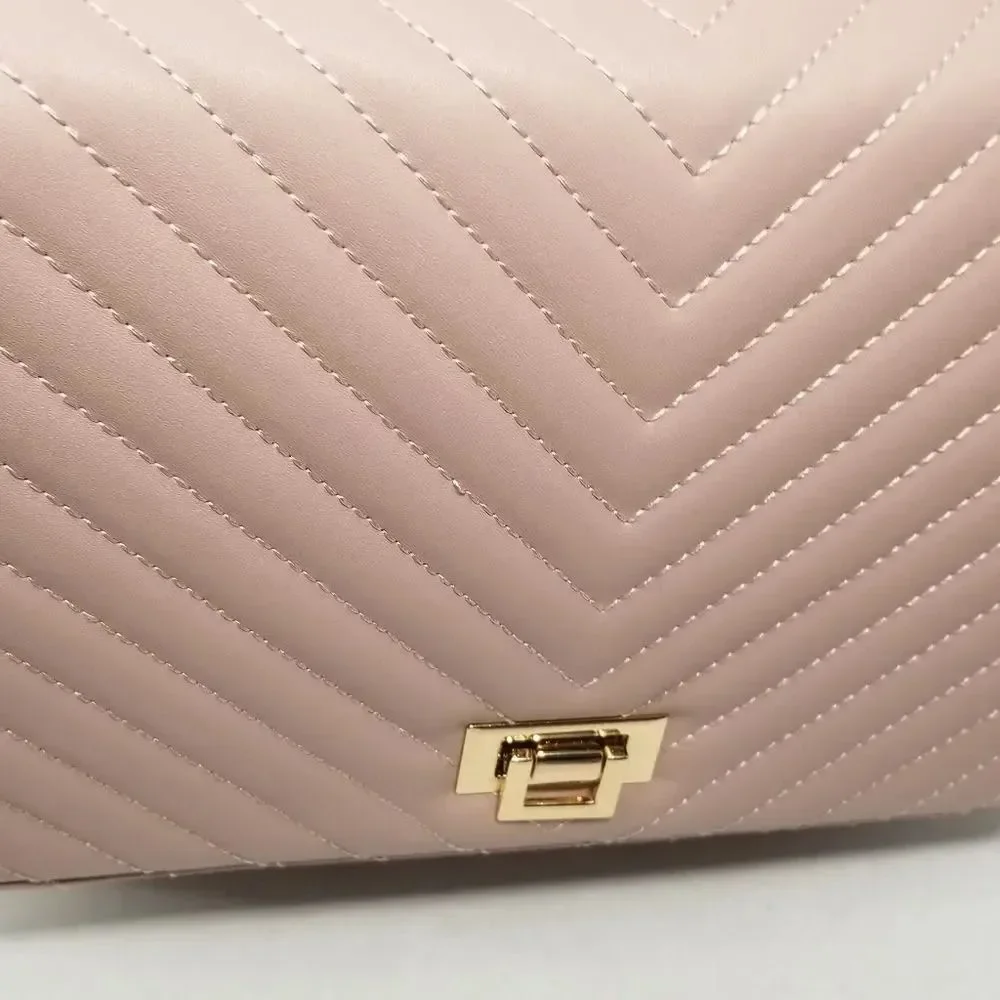 Blush Pink Square Quilted Convertible Backpack Purse